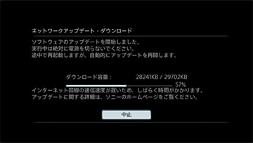 ダウンロードが始まり、テレビの画面に進捗が表示されます。