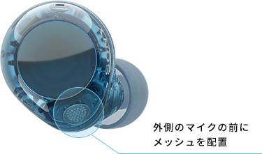 外側のマイクの前にメッシュを配置
