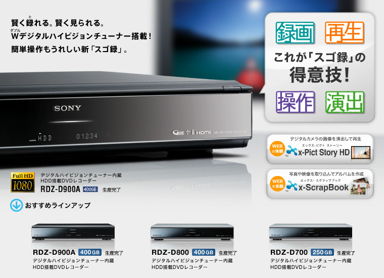 SONY スゴ録 デジタルハイビジョンチューナー内蔵HDD搭載DVDレコーダーレコーダー