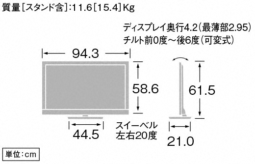 KDL-40HX720 寸法図 | テレビ ブラビア | ソニー