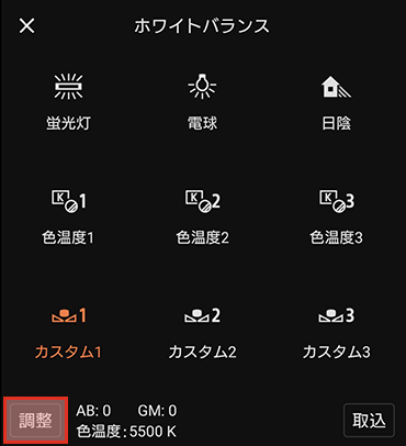 お好みの設定を選択した後に「調整」をタップします。