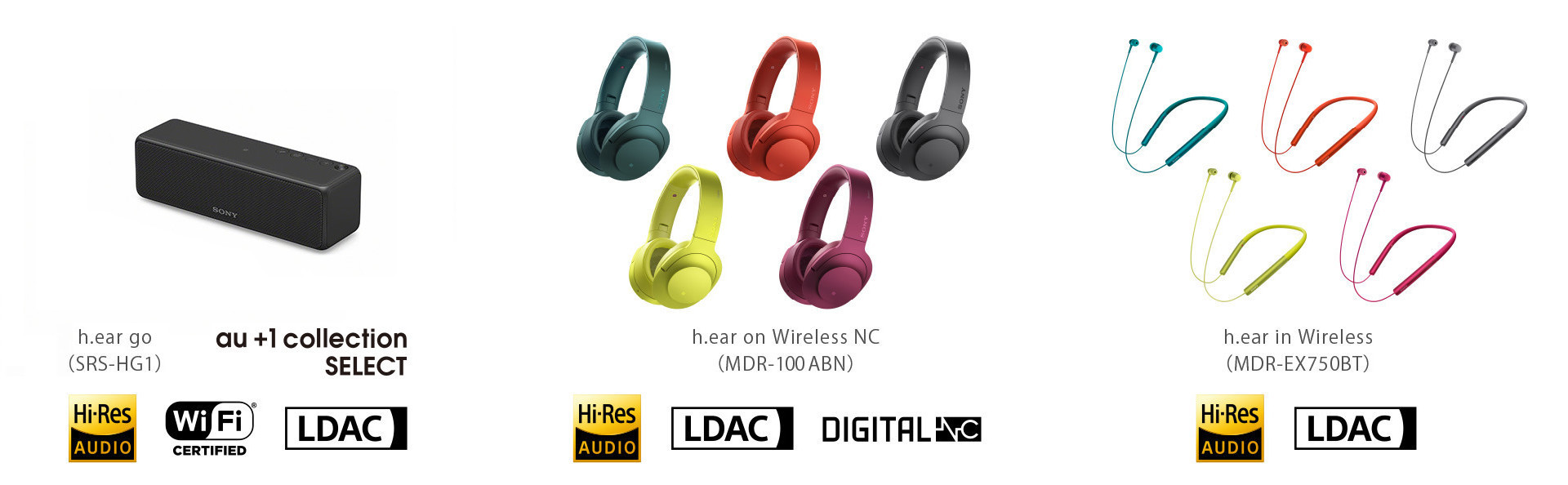h.ear go（SRS-HG1）・h.ear on Wireless NC（MDR-100ABN）・h.ear in Wireless（MDR-EX750BT）